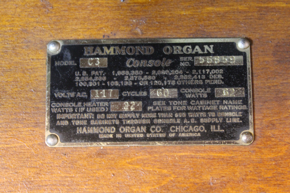 316 is a 1955 Hammond C-3 in a walnut finish. Serial #56859