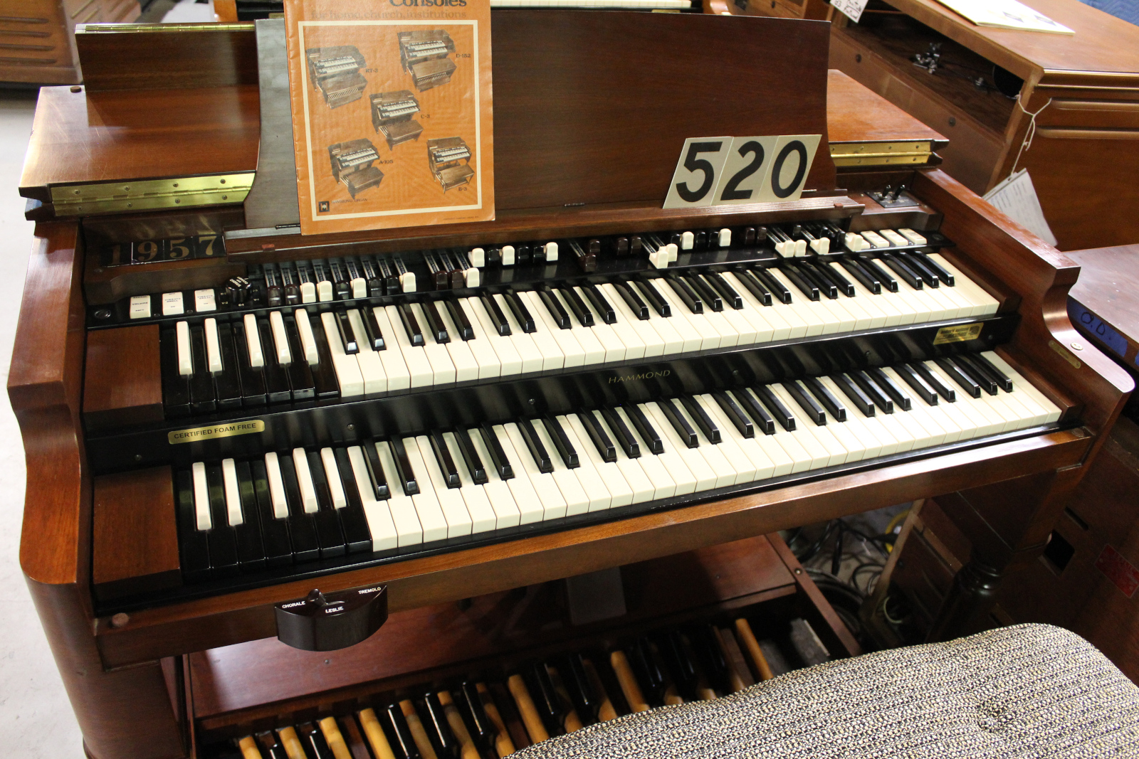 520 is a 1957 Hammond B-3 with some minor sun fading. Serial #65965