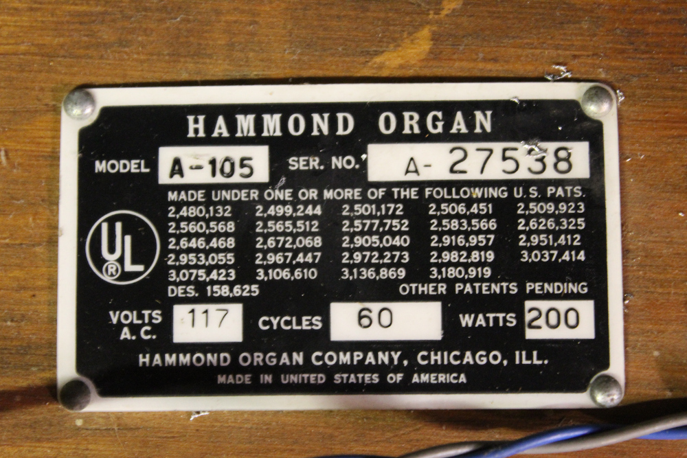 538 is a 1969 Hammond A-105 in almost mint condition! Serial #A-27538.