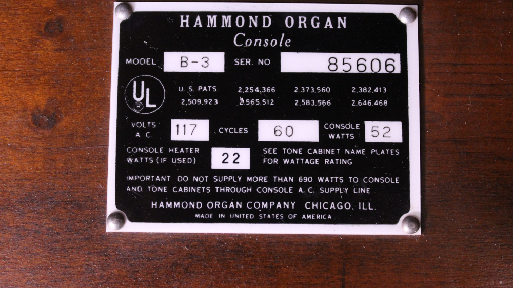 591 is a 1957 Hammond B3 in a Walnut finish.