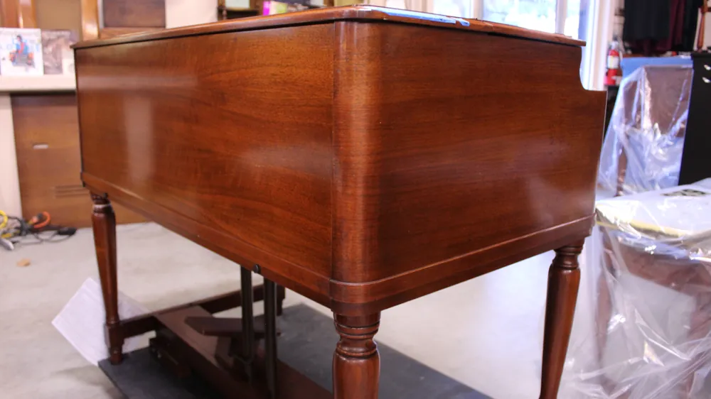 Rear and side of the cabinet on 1957 Hammond B3 #623 in mahogany finish