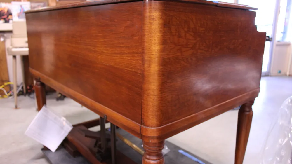 Rear and side of the cabinet on 1959 Hammond B3 #628 in mahogany finish