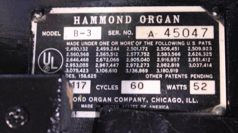 631 is a 1969 Hammond B3 in an ebony finish for sale. Serial  number A-45047