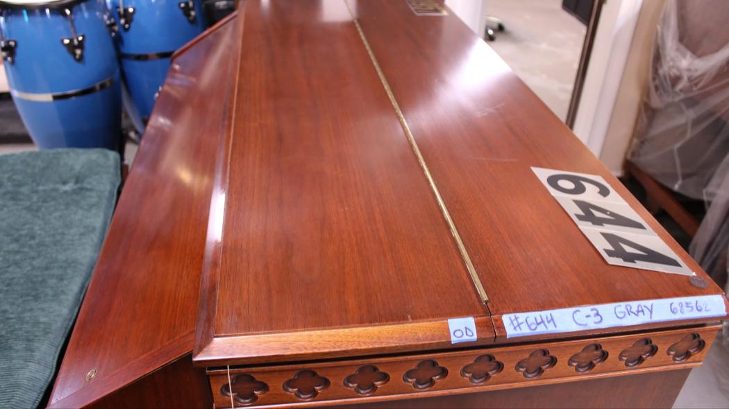 Restored 1957 Hammond C3 organ in walnut finish, inventory #644, Serial #68562