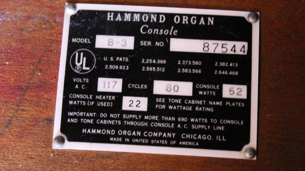 1962 Hammond B3 organ in walnut finish, inventory #703, Serial #87544 for sale!