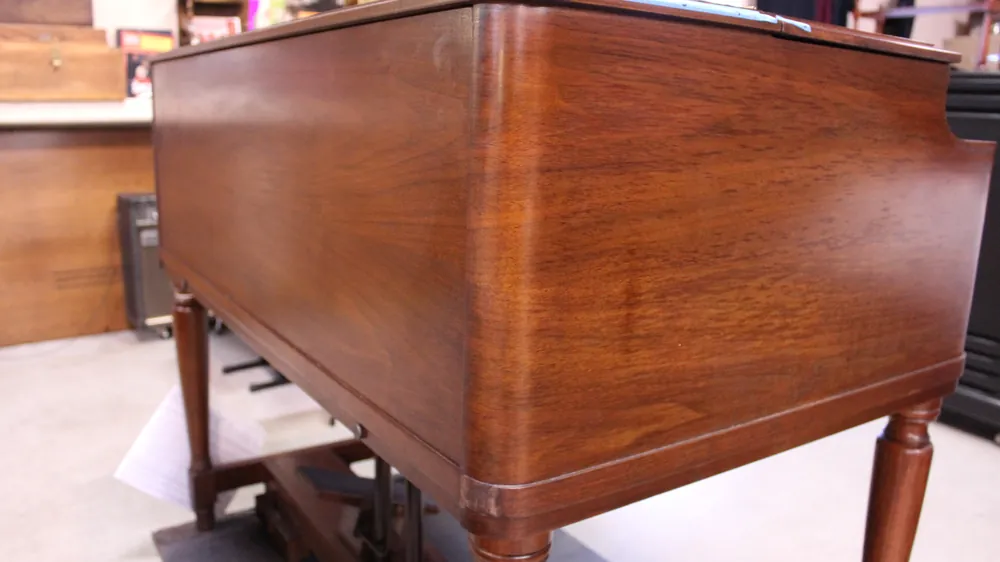 Rear and side of the cabinet on Hammond B3 #726 in walnut finish