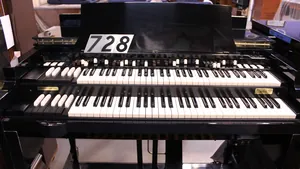 728 is a custom high gloss ebony Hammond B3 with matching Leslie 122 for sale!
